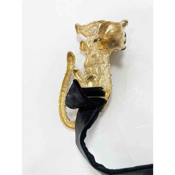Mimi Di 1987 Gold Tiger Belt Black Leather Suede Vintage Adjustable 31\
